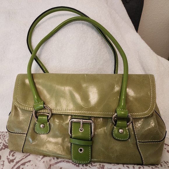 Attractive  Gianni Bernini bright green distressed leather shoulder bag - Picture 3 of 4
